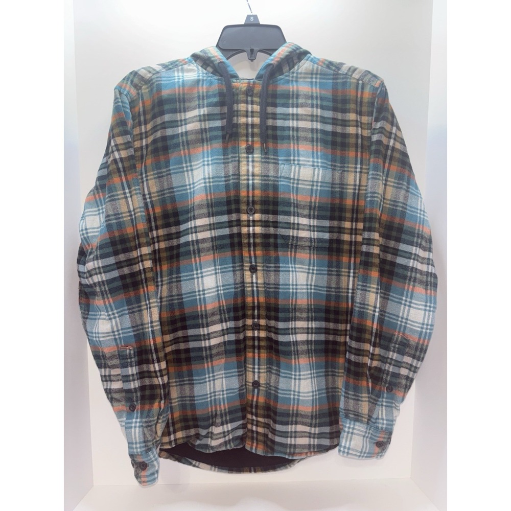 Eddie Bauer Flannel Hooded Shirt Jacket Shacket Plaid Button Quilted Men's Sz S
